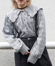 ap retro | 無地・ギンガムチェックスカラップ刺繍ビッグカラーブラウス＜デザインブラウス＞【ZOZO限定アイテム】(シャツ/ブラウス)