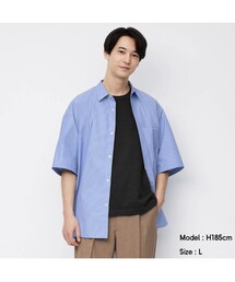 GU | ・イージーケアオーバーサイズシャツ(5分袖)(ストライプ)・1690円・L(シャツ/ブラウス)