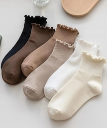 SHEIN | 6ペア フリルトリム アンクルソックス【12726449】(ソックス/靴下)