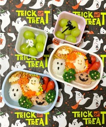 お弁当の中身👻🍱 | 急遽思い付きで作って🎃👻キャラ優先したのでお野菜少ない😂喜んでくれて良かった🥰(お弁当箱)