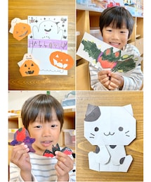 ハロウィン飾り🎃👻🦇🕷️🕸️ | 折り紙はSARA作🎃👻　コウモリはREN作🦇✨　　　　　　　　　　　　　最近工作やぬり絵が急加速で上達しています🥰(その他)