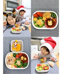 スウィーツ同盟会🐰🎄お弁当⭐️ | RENの調子が良かった時🥹 クリスマスのお弁当🎅🏻🎄喜んでくれました✨ トナカイとサンタさんcute🦌🎅🏻💕 うさこちゃん元気かなぁ?🐰💌(お弁当箱)