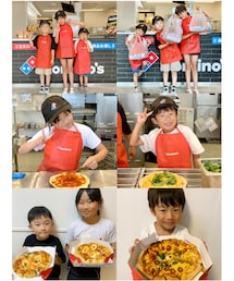 ドミノピザアカデミー🍕✨ | 従兄弟と福岡で体験する予定だったピザアカデミーを新潟で🤩店員さん姿決まってる✨美味しく出来ました🍕💓(エプロン)
