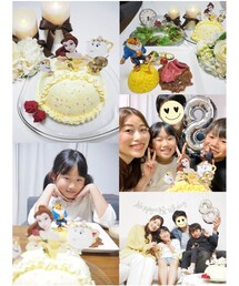 8歳『美女と野獣』🎂🌹✨ | 美女と野獣がテーマのご飯🎂🌹喜んでくれました🥰でもプリンセスケーキはこれが最後かも?🥹SARAちゃんおめでとう🌹✨(食器)
