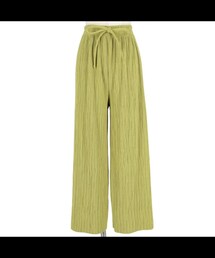 coca（coca） | リブパンツ 厚手 レディース ワイドパンツ プリーツ セルフカット フレア ウエストゴム ショート丈(その他パンツ)