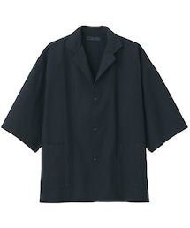 MUJI Labo | 洗いざらしサッカー織りテーラードカラー半袖シャツ　黒　L〜XL(シャツ/ブラウス)