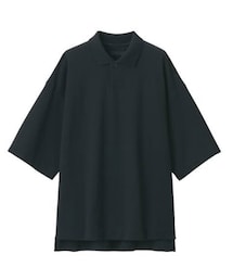 MUJI Labo | 洗いざらし鹿の子ドロップショルダーポロシャツ　S〜Mサイズ　黒(ポロシャツ)