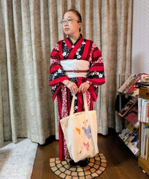 赤×黒、桔梗柄浴衣 | 浴衣