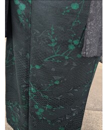 黒地×緑,梅柄小紋 | 着物