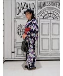 紫花×ストライプの片身替りの「水着/着物・浴衣(浴衣)」