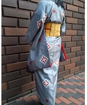 グレー×絣模様銘仙の「水着/着物・浴衣(着物)」