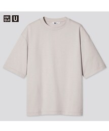 UNIQLO | エアリズムコットンオーバーサイズTシャツ(5分袖)(LIGHT GRAY)(Tシャツ/カットソー)