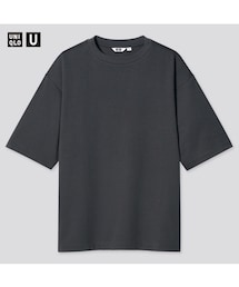 UNIQLO | エアリズムコットンオーバーサイズTシャツ(5分袖)(GRAY)(Tシャツ/カットソー)