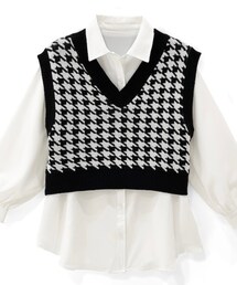 GRL | 千鳥格子柄ベストXシャツセットアップ[rut891] ¥2,099(ニット/セーター)