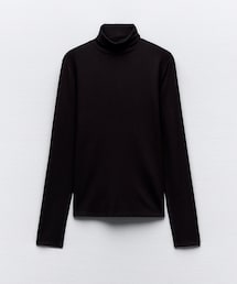 ZARA | turtleneck Tシャツ BLACK 4174/657 Ssize(Tシャツ/カットソー)