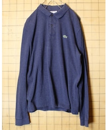 FRENCH LACOSTE | フランス企画 フレンチラコステ Lacoste 長袖 ポロシャツ 霜降りネイビー ブルー メンズL相当 ワンポイント ヨーロッパ古着

(ポロシャツ)