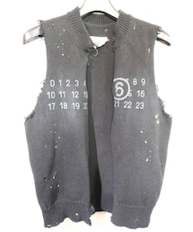MM6 Maison Margiela | 25SS オープンフロント カレンダータグプリント ダメージニットベスト M(ベスト)