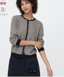 UNIQLO | 3Dボーダーカーディガン（長袖）NAVY/S(カーディガン/ボレロ)