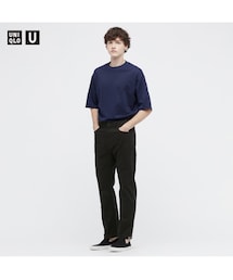UNIQLO U | エアリズムコットンオーバーサイズTシャツ(5分袖)  NAVY  Lサイズ(Tシャツ/カットソー)
