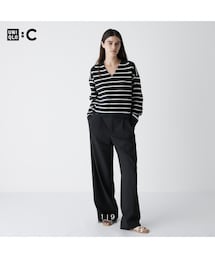 UNIQLO:C | タックワイドストレートパンツ BLACK  Lサイズ(スラックス)