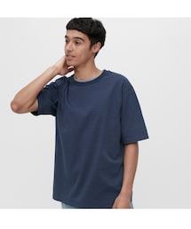 UNIQLO | オーバーサイズボーダーTシャツ(5分袖)  NAVY  Lサイズ(Tシャツ/カットソー)