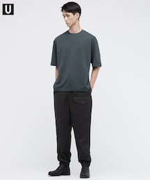 UNIQLO U | エアリズムコットンオーバーサイズTシャツ(5分袖) OLIVE Lサイズ(Tシャツ/カットソー)