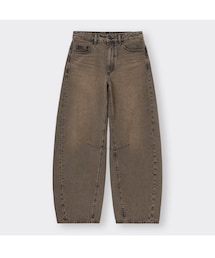 GU | バレルレッグジーズン  BROWN  XLサイズ(デニムパンツ)