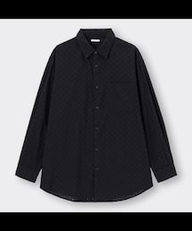 GU | レースオーバーサイズシャツ[長袖]  BLACK  Mサイズ(シャツ/ブラウス)