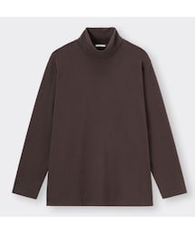 GU | ソフトコットンタートルネックT[長袖]  DARK BROWN  Lサイズ(Tシャツ/カットソー)