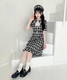 F i.n.t | タイ付きダブルカラーチェックワンピース(ワンピース)