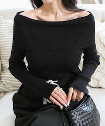 no brand | オフショルダー　リブニット(ニット/セーター)