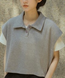 QUEEN SHOP | 鬆餅格紋造型領片設計外搭背心-灰(ベスト)