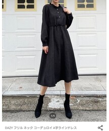 SHEIN | 　フリルネックコーデュロイワンピース(ワンピース)