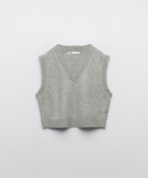 ZARA | リブトリム クロップドニットベスト M ¥3990(ベスト)