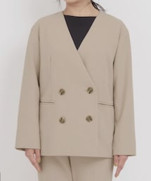 STRATA | セットアップ対応ノーカラーダブルジャケット　ベージュ(ノーカラージャケット)