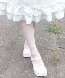 しまむら | しまむら/m♡petit by misako/レディース タイツ(青木美沙子)(編み上げリボン柄シアータイツ)(アイボリー)(タイツ/ストッキング)