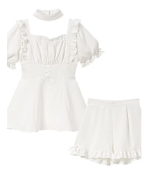 DearMyLove | DearMyLove/羽根チョーカー半袖セットアップ(オールホワイト)(セットアップ)