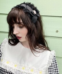 RoseMarie seoir | RoseMarie seoir/lace bijou headdress(レースビジューヘッドドレス)(ブラック×ブラックリボン(ピンクビジュー)(その他ヘアアクセサリー)