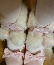 BABY,THE STARS SHINE BRIGHT | BABY, THE STARS SHINE BRIGHT/ファーのポンポンリボンアンクルカバー(ピンク)(レッグウォーマー)