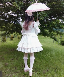 Disney | Disney/Disney Princessシルバーラメロゴプリント入り・フリル付きアンブレラ(白×ピンク)(長傘)