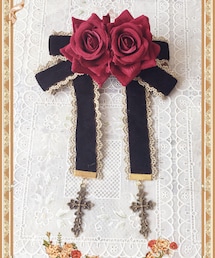 Infanta | Infanta(婴梵塔)/Lolita 蔷薇十字 胸针/发夹 头花百搭(ブローチ)(黒)(ブローチ/コサージュ)