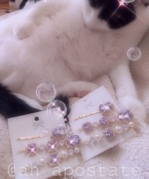 no brand | ラインストーンとパールのヘアピン3本セット(紫白ゴールド系) (ヘアピン)