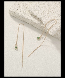 SHEIN | グリーンストーンチェーンピアス(ピアス（両耳用）)