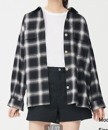 GU | フランネルオーバーサイズシャツ(長袖)(チェックC)+X(シャツ/ブラウス)