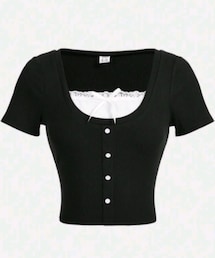 SHEIN | SHIEN Girlism カジュアルベスト トップス ソリッドカラーとカラーブロック フロントボタンTシャツ（17397838）(Tシャツ/カットソー)