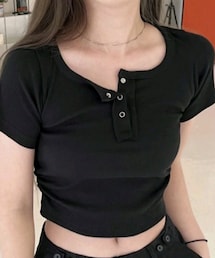 SHEIN | DAZY 女性用 ショート タイト 無地 Tシャツ（27199432）(Tシャツ/カットソー)