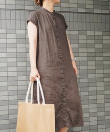 無印良品 | フレンチリネン洗いざらしフレンチスリーブワンピースＭ～Ｌ・スモーキーブラウン(シャツワンピース)