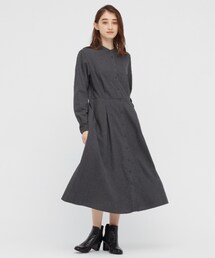 UNIQLO | ソフトフランネルフレアワンピース（長袖）(シャツワンピース)