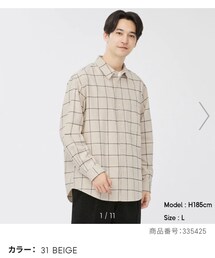 GU | フランネルリラックスフィットシャツ(長袖)(ウィンドウペーン)(シャツ/ブラウス)