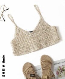 SHEIN | SHEIN Qutie プレーンかぎ針編みショートスリングトップ(ベスト)